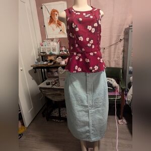Banana Republic Red peplum floral poppy print tank‎ top size 6P